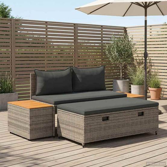 Ensemble de canapés de jardin résine tressée et acier gris 110 x 57 x 73 cm - PANGIVO - Image 3