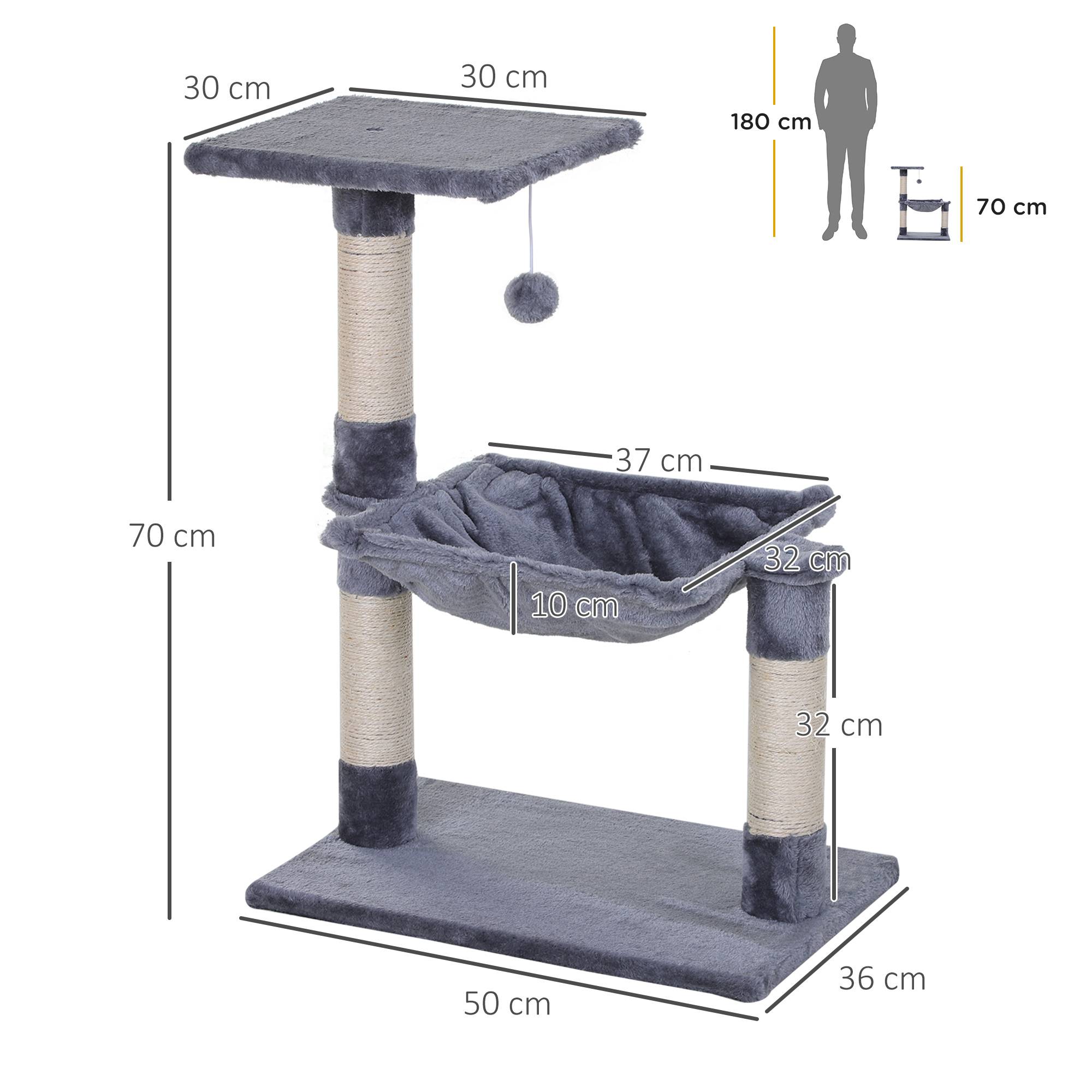 Arbre à chat multi niveaux hamac balle bois peluche structure chat intérieur 50 x 36 x 70 cm gris - Image 5