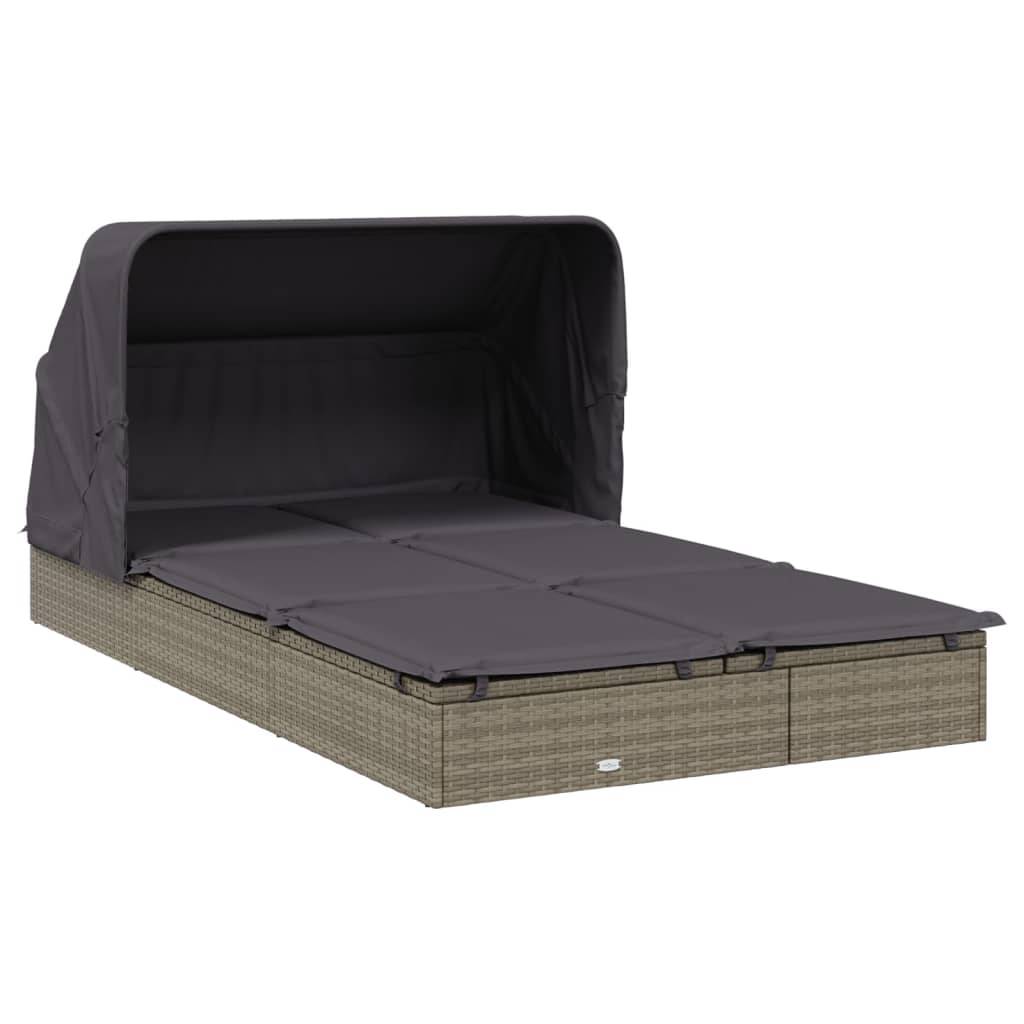 Helloshop26 - Transat bain de soleil chaise longue 2 places avec toit pliable 213 x 118 x 97 cm gris - Image 1