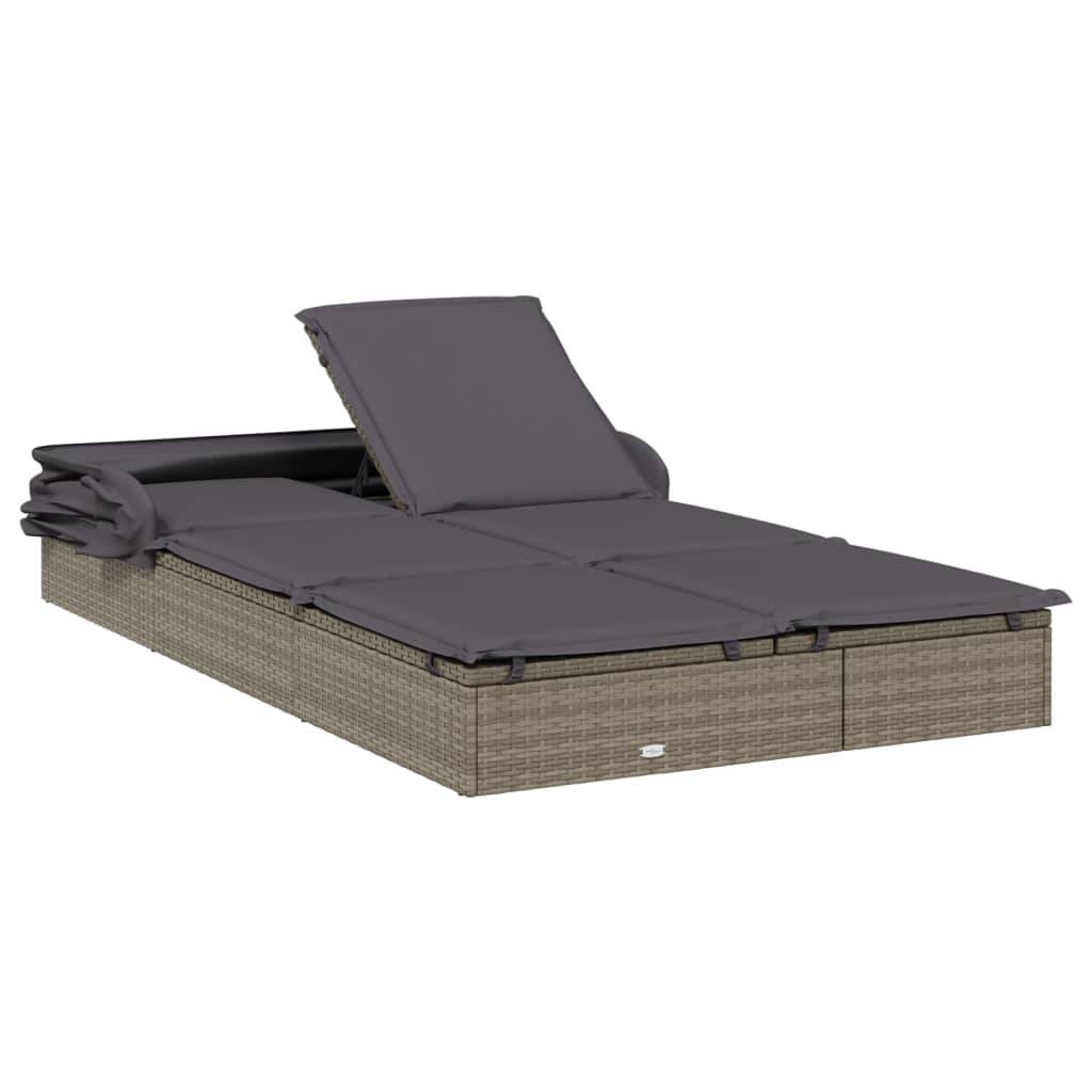 Helloshop26 - Transat bain de soleil chaise longue 2 places avec toit pliable 213 x 118 x 97 cm gris - Image 6