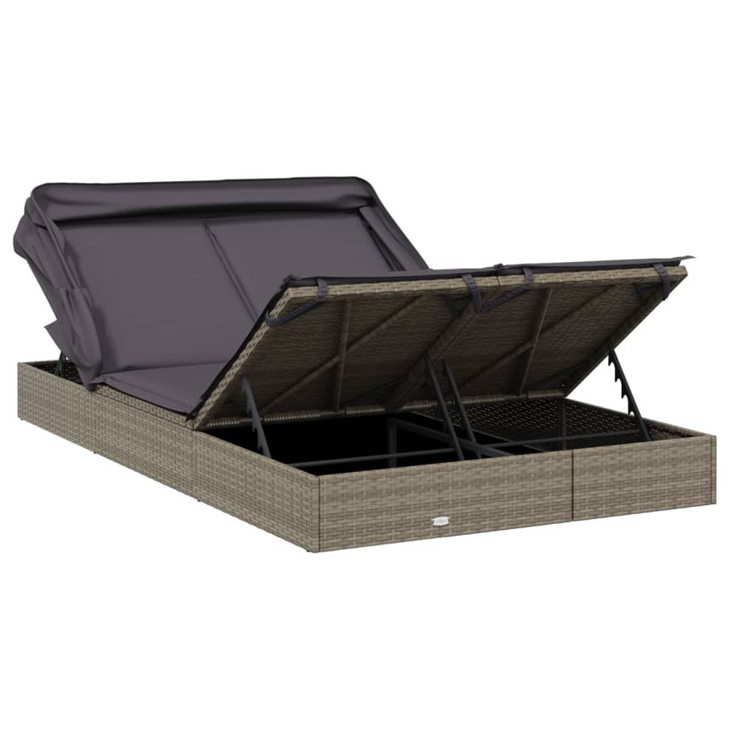 Helloshop26 - Transat bain de soleil chaise longue 2 places avec toit pliable 213 x 118 x 97 cm gris - Image 7