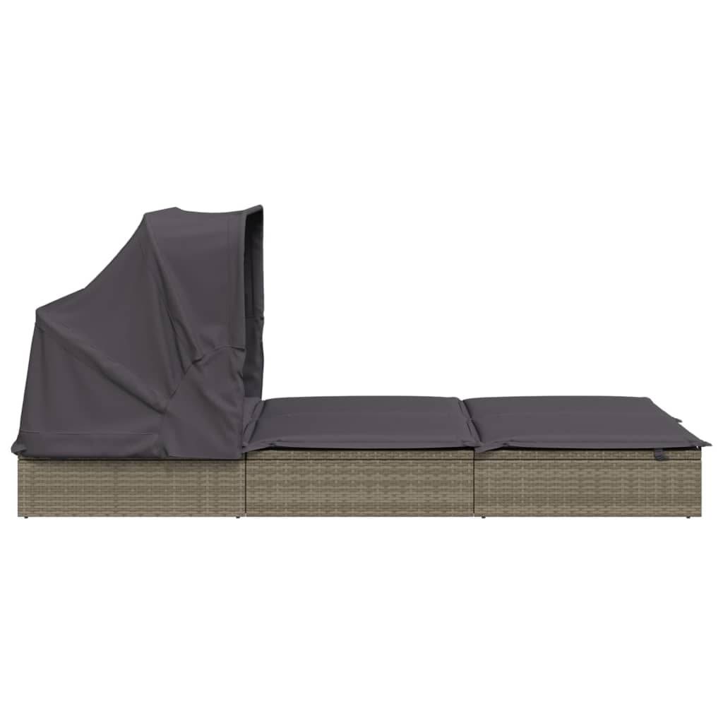 Helloshop26 - Transat bain de soleil chaise longue 2 places avec toit pliable 213 x 118 x 97 cm gris - Image 5