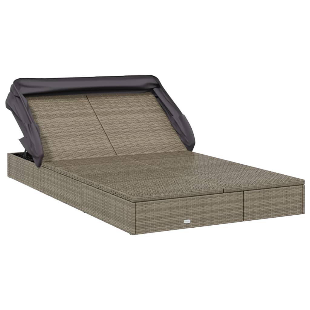 Helloshop26 - Transat bain de soleil chaise longue 2 places avec toit pliable 213 x 118 x 97 cm gris - Image 3