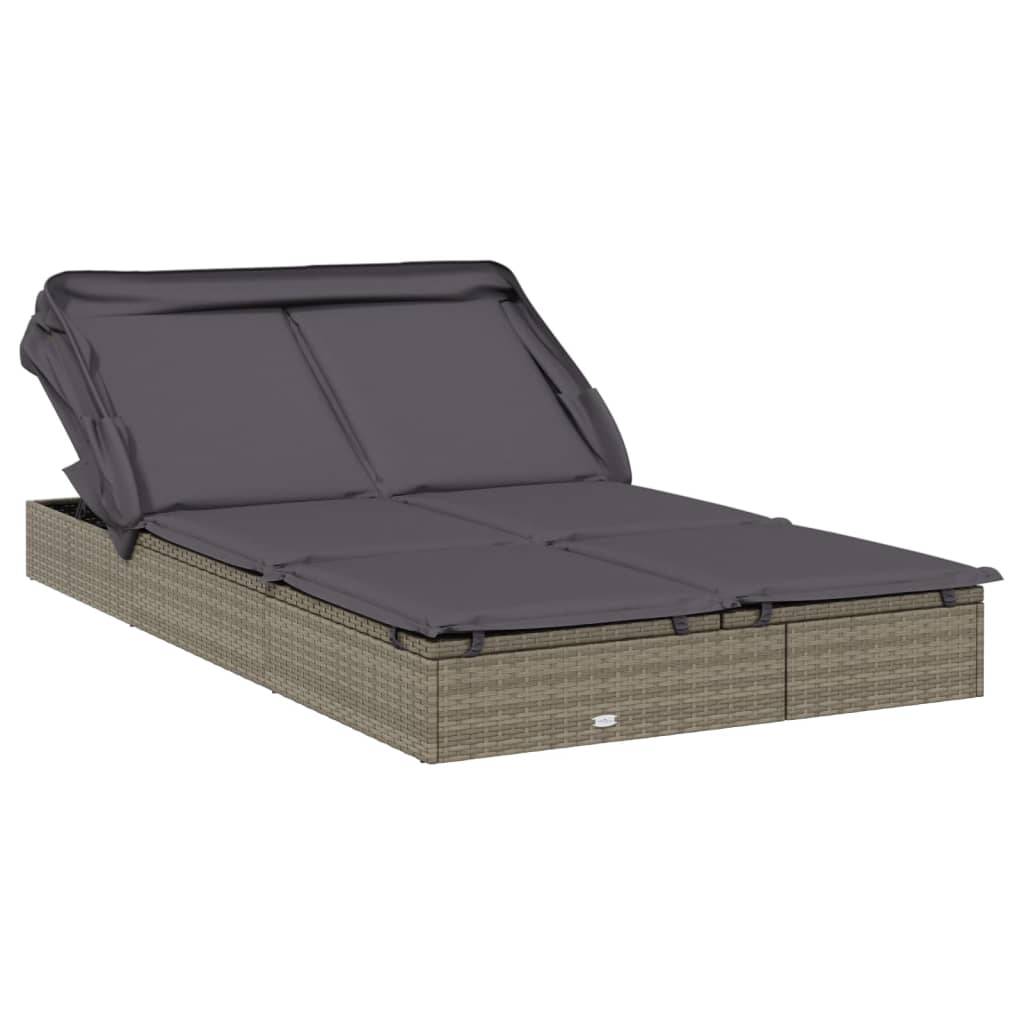 Helloshop26 - Transat bain de soleil chaise longue 2 places avec toit pliable 213 x 118 x 97 cm gris - Image 2