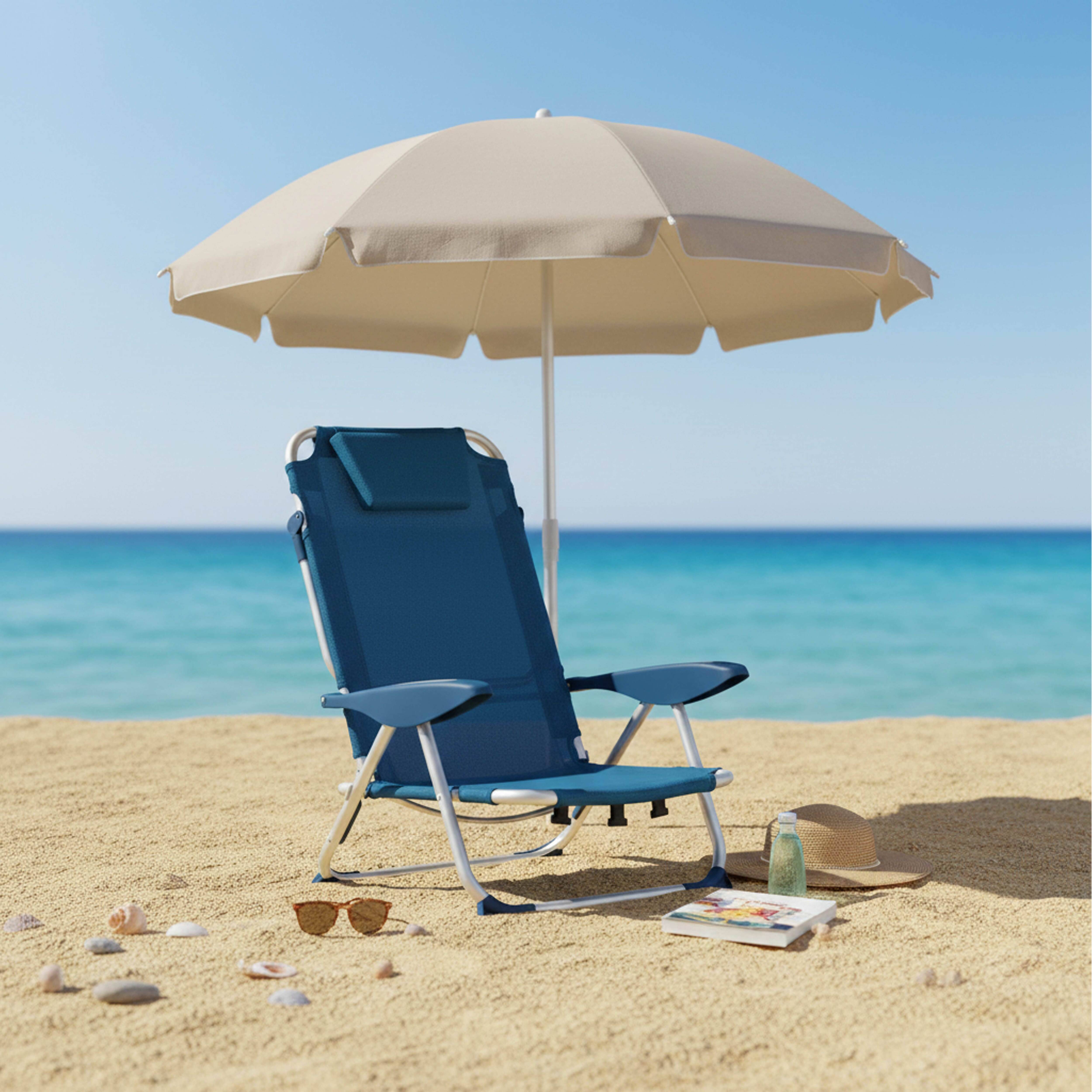 Oviala - Fauteuil clic clac des plages en polyester bleu lazuli Clic Clac des plages - Oviala - Image 2