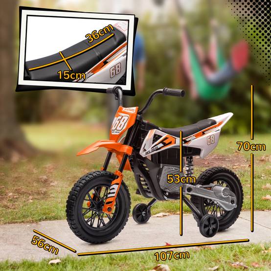 Moto électrique pour enfant moto cross pour enfants de 3 à 6 ans 2 moteurs 12V vitesse 5 km/h 109,5x60x72,5cm orange - Image 5