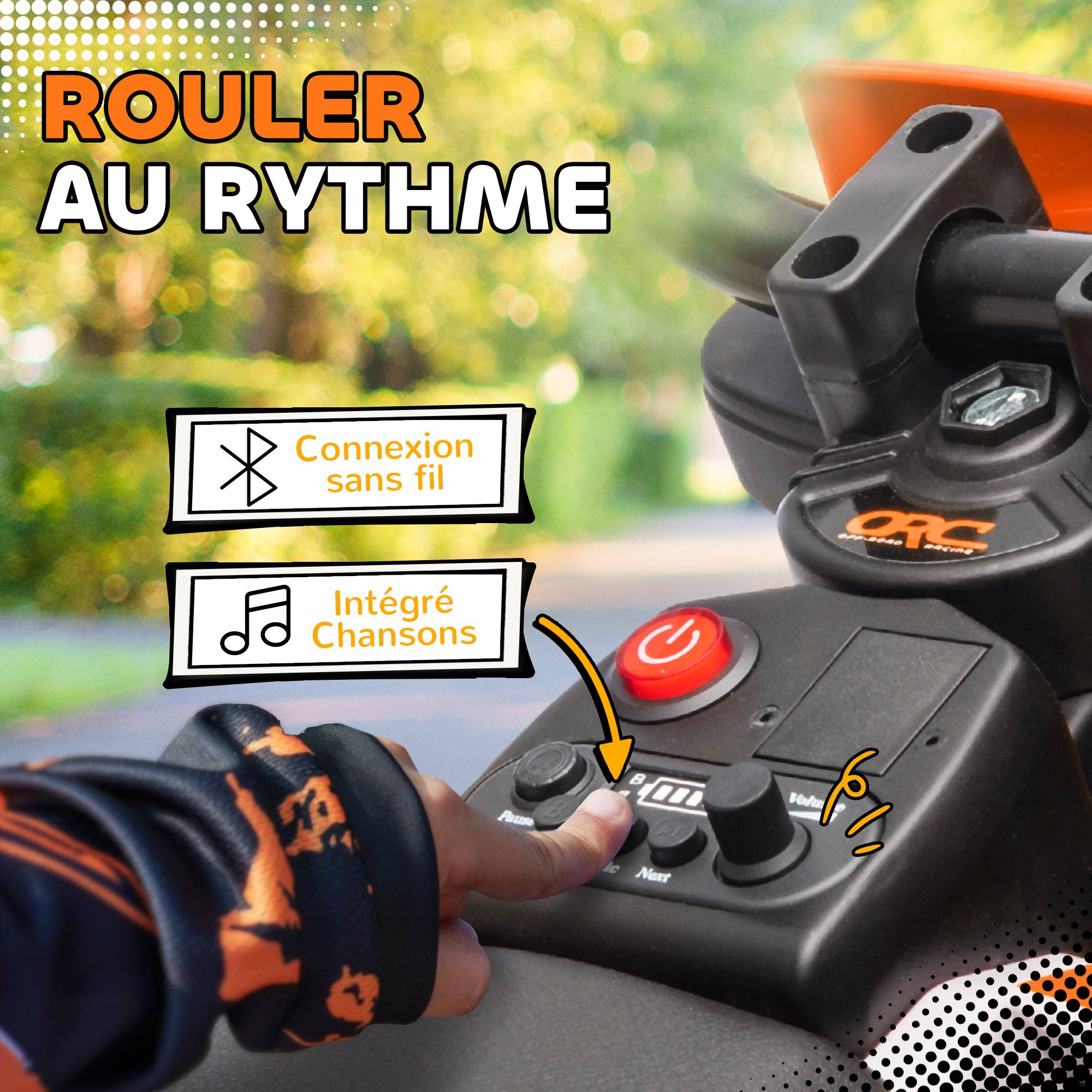 Moto électrique pour enfant moto cross pour enfants de 3 à 6 ans 2 moteurs 12V vitesse 5 km/h 109,5x60x72,5cm orange - Image 9