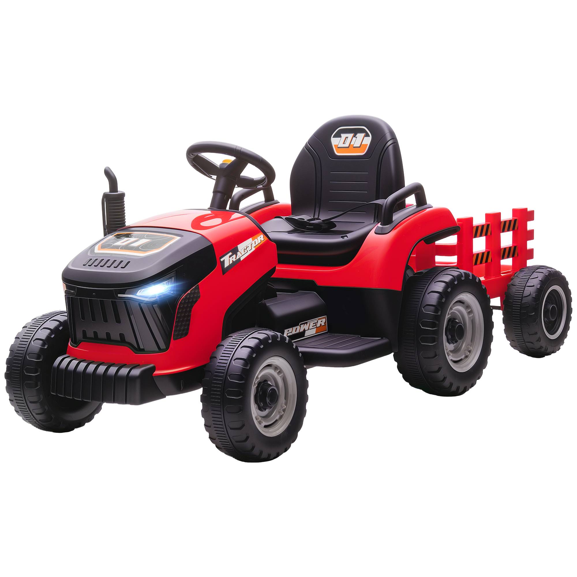 2 en 1 tracteur électrique pour enfants 3-8 ans, remorque détachable, télécommande, musique, lumières, rouge - Image 2