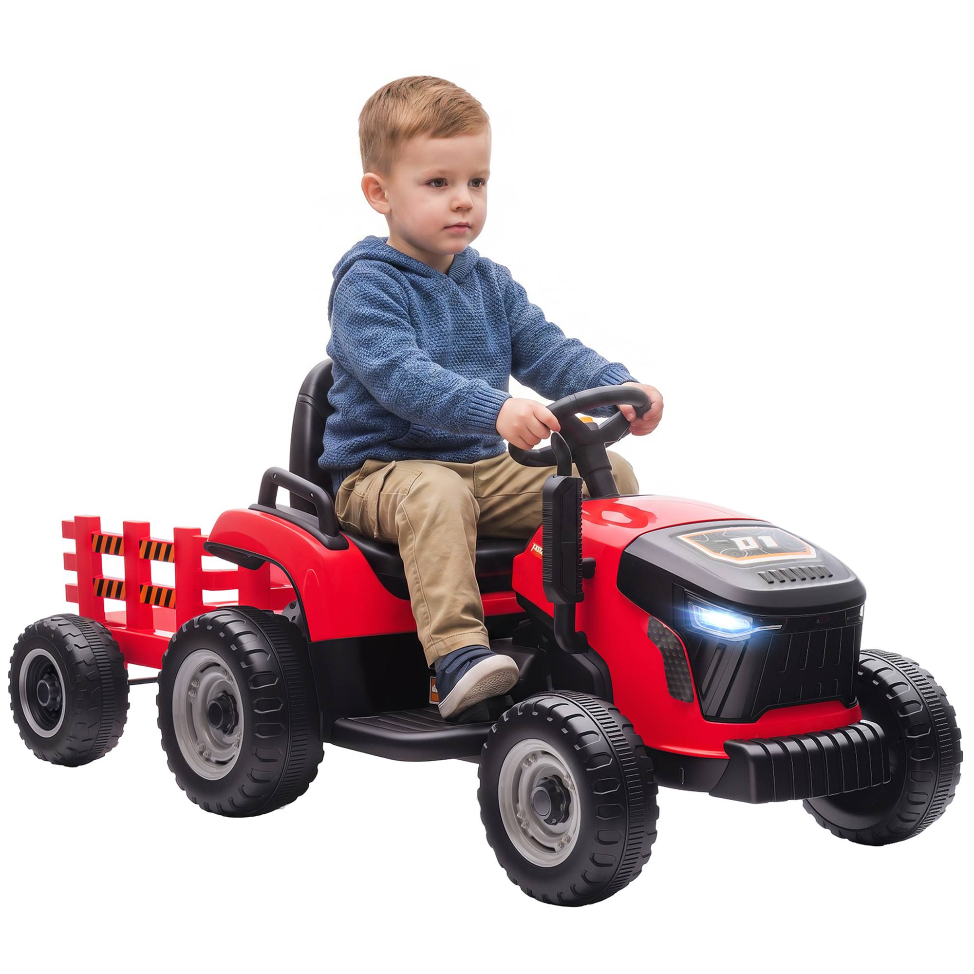 2 en 1 tracteur électrique pour enfants 3-8 ans, remorque détachable, télécommande, musique, lumières, rouge - Image 1