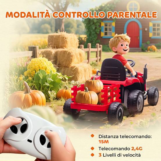 2 en 1 tracteur électrique pour enfants 3-8 ans, remorque détachable, télécommande, musique, lumières, rouge - Image 8