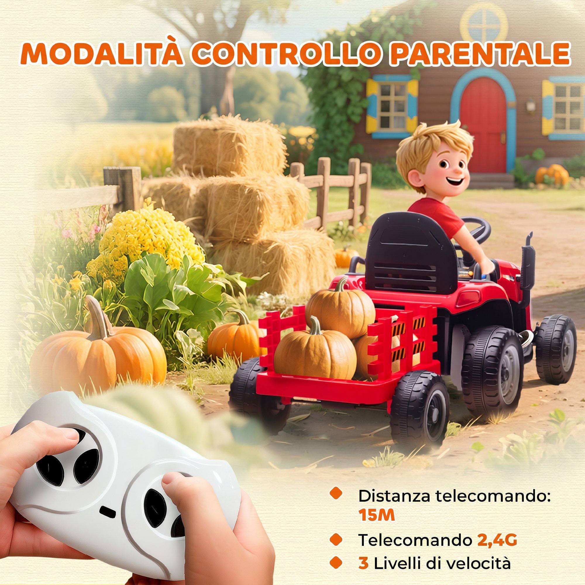 2 en 1 tracteur électrique pour enfants 3-8 ans, remorque détachable, télécommande, musique, lumières, rouge - Image 8
