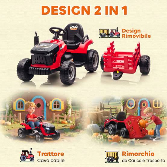 2 en 1 tracteur électrique pour enfants 3-8 ans, remorque détachable, télécommande, musique, lumières, rouge - Image 7