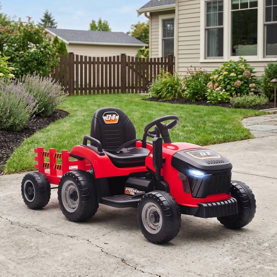 2 en 1 tracteur électrique pour enfants 3-8 ans, remorque détachable, télécommande, musique, lumières, rouge - Image 10