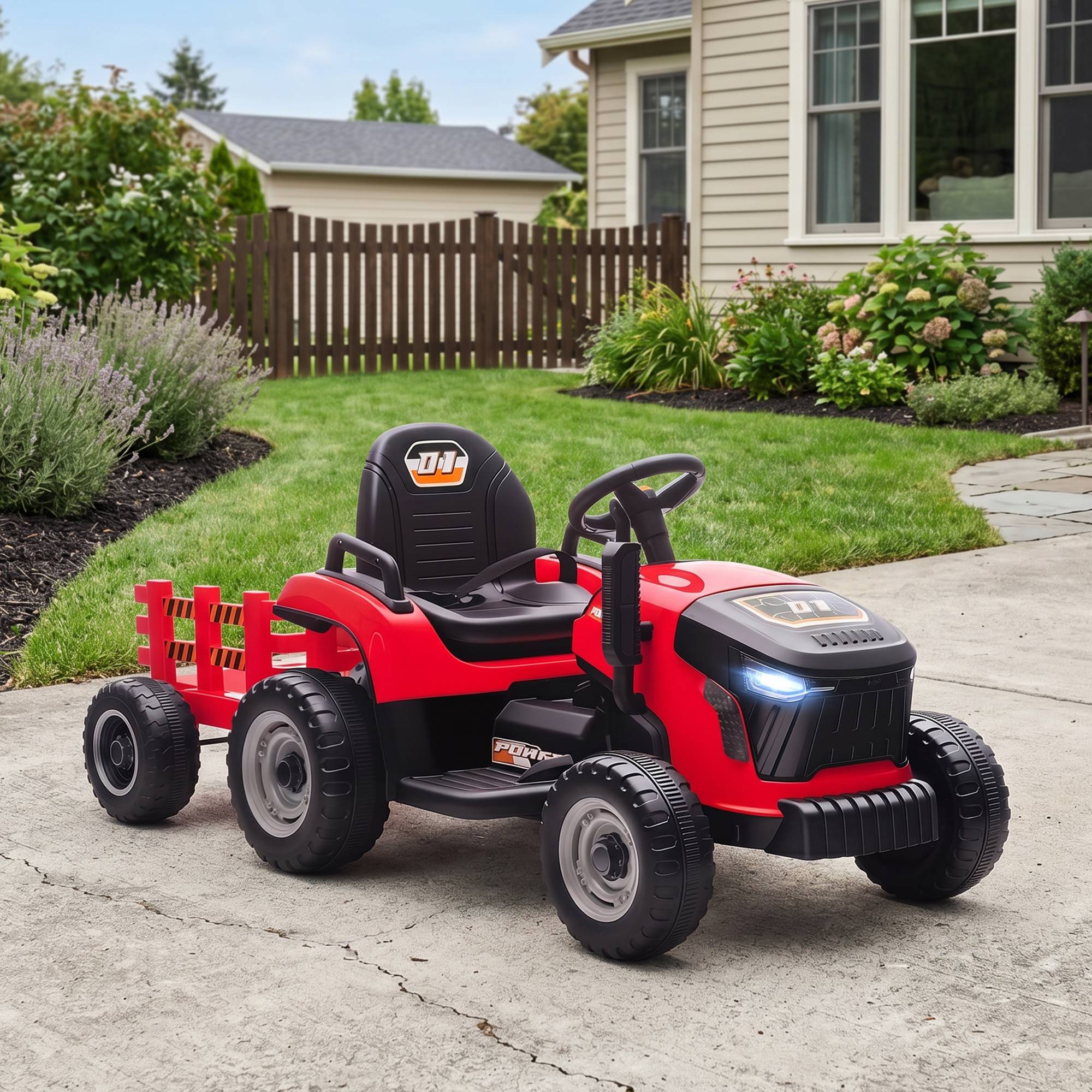 2 en 1 tracteur électrique pour enfants 3-8 ans, remorque détachable, télécommande, musique, lumières, rouge - Image 10