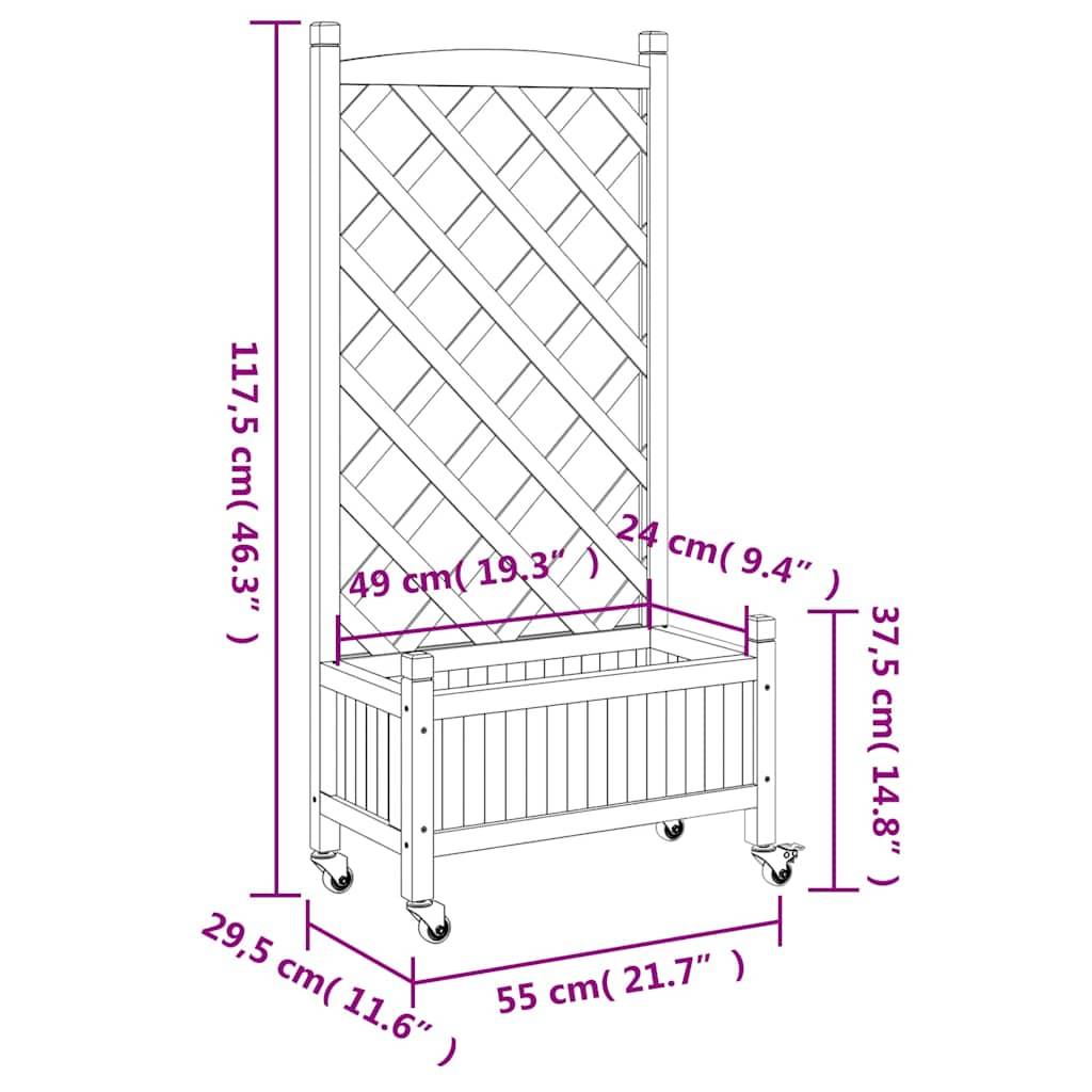 Vidaxl - Jardinière avec treillis et roues gris bois massif de sapin vidaXL 3207648 - Image 3