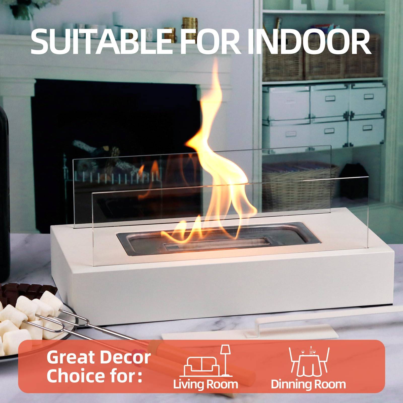 Cheminée de table pour balcon, décoration, intérieur et extérieur, ambiance feu de camp, Blanc-Lytech - Image 3