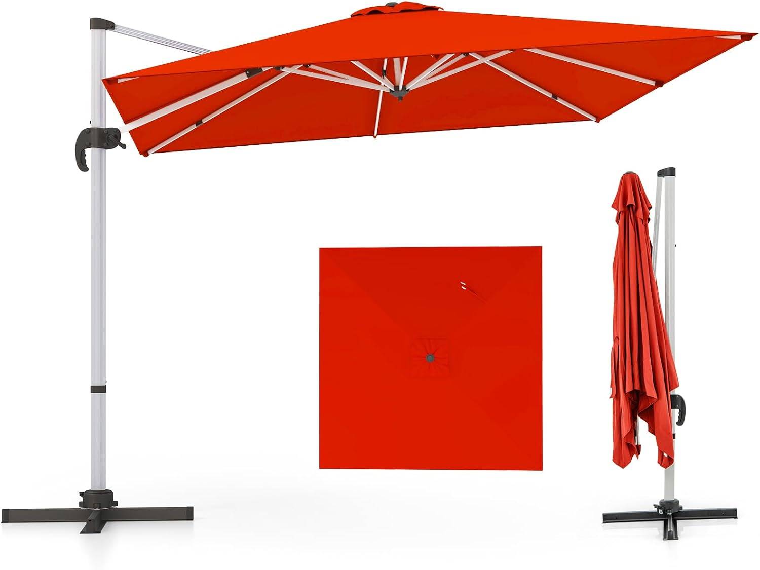 Parasol Déporté 3x3M, Parasol de Jardin Carré avec Base en Croix, Parasol Inclinable avec 5 Angles et Hauteurs Réglables Orange - Image 1