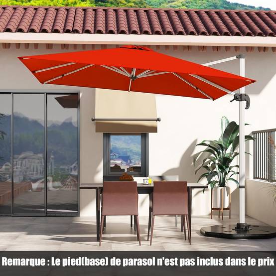 Parasol Déporté 3x3M, Parasol de Jardin Carré avec Base en Croix, Parasol Inclinable avec 5 Angles et Hauteurs Réglables Orange - Image 3
