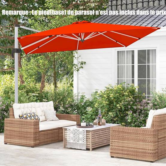 Parasol Déporté 3x3M, Parasol de Jardin Carré avec Base en Croix, Parasol Inclinable avec 5 Angles et Hauteurs Réglables Orange - Image 2