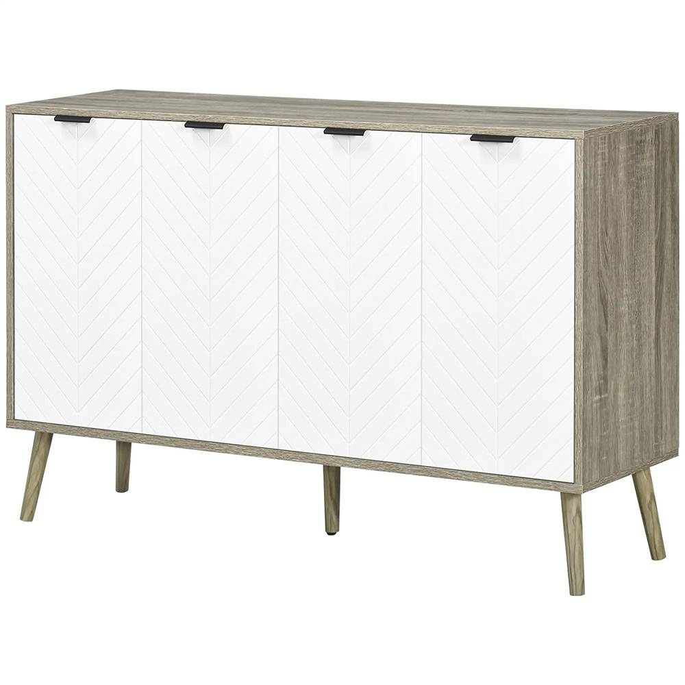 KOMHTOM - Buffet bas meuble de rangement 2 placards 4 portes motif chevrons étagères réglables 120 x 35 x 77,4 cm blanc et gris - Image 3