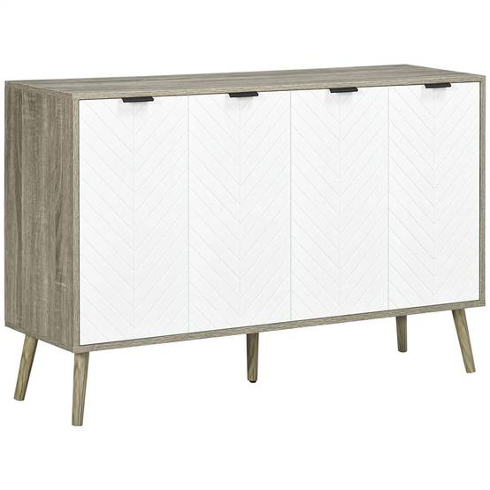 KOMHTOM - Buffet bas meuble de rangement 2 placards 4 portes motif chevrons étagères réglables 120 x 35 x 77,4 cm blanc et gris - Image 5