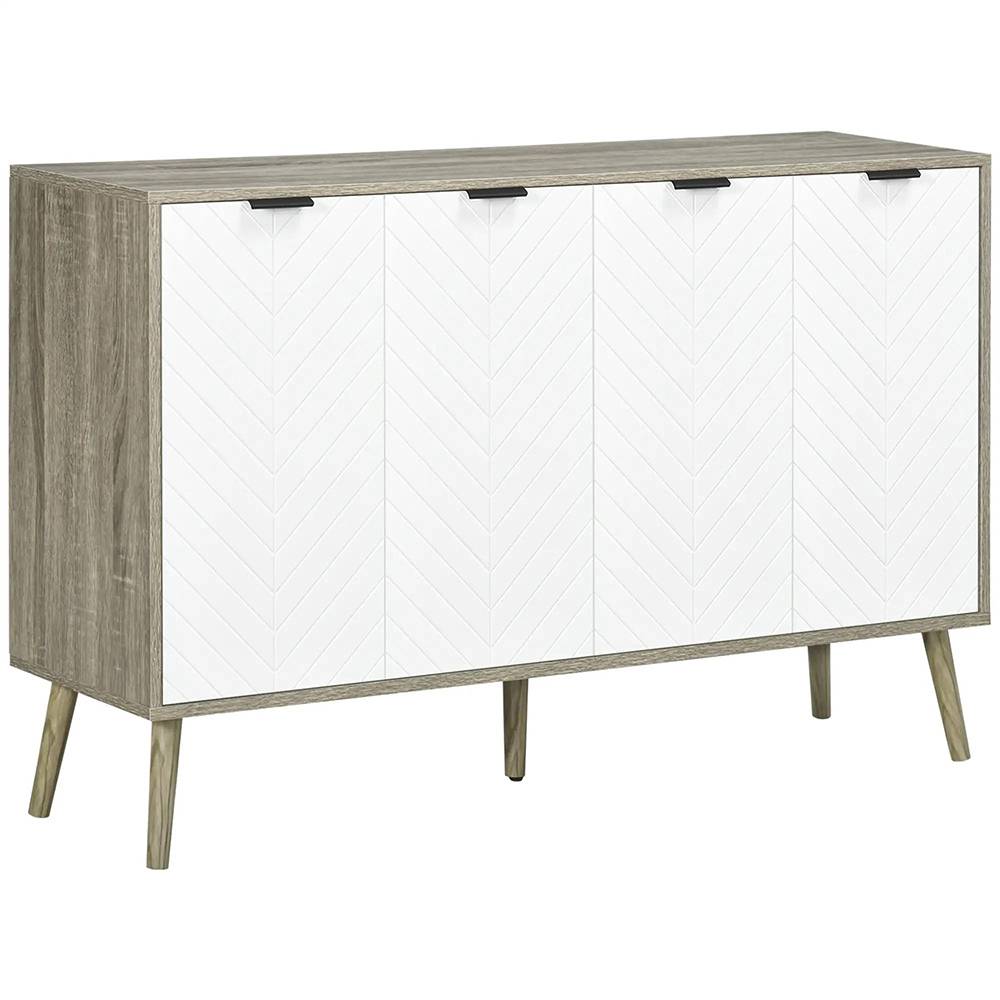 KOMHTOM - Buffet bas meuble de rangement 2 placards 4 portes motif chevrons étagères réglables 120 x 35 x 77,4 cm blanc et gris - Image 5