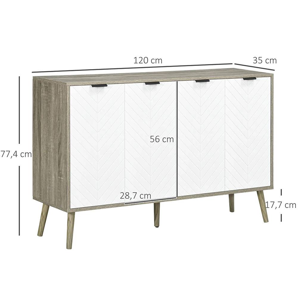 KOMHTOM - Buffet bas meuble de rangement 2 placards 4 portes motif chevrons étagères réglables 120 x 35 x 77,4 cm blanc et gris - Image 4