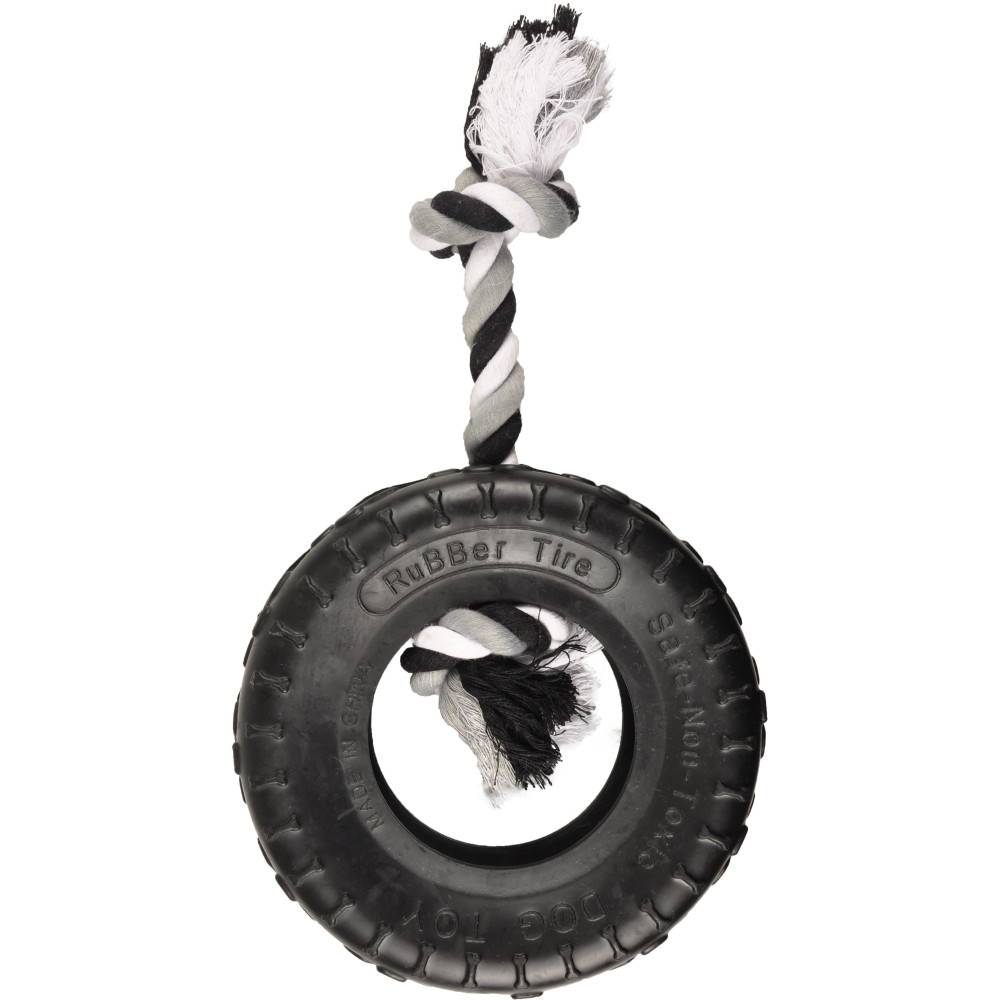 Flamingo - jeux caoutchouc gladiator pneu et corde 20 cm noir pour chien - Image 1