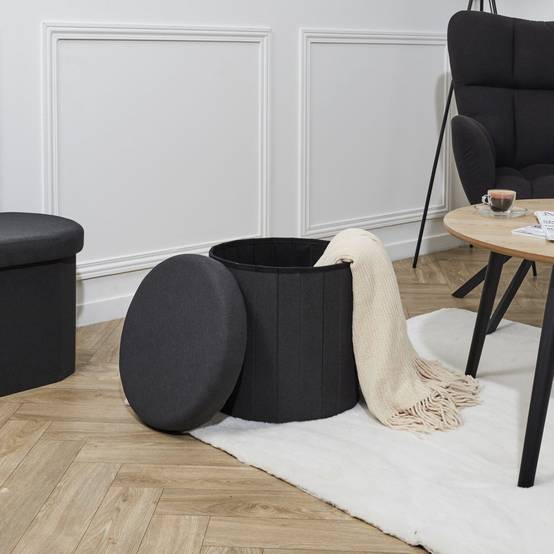 The Home Deco Factory - Pouf Coffre Pliable "Pills" 38cm Noir - Image 5