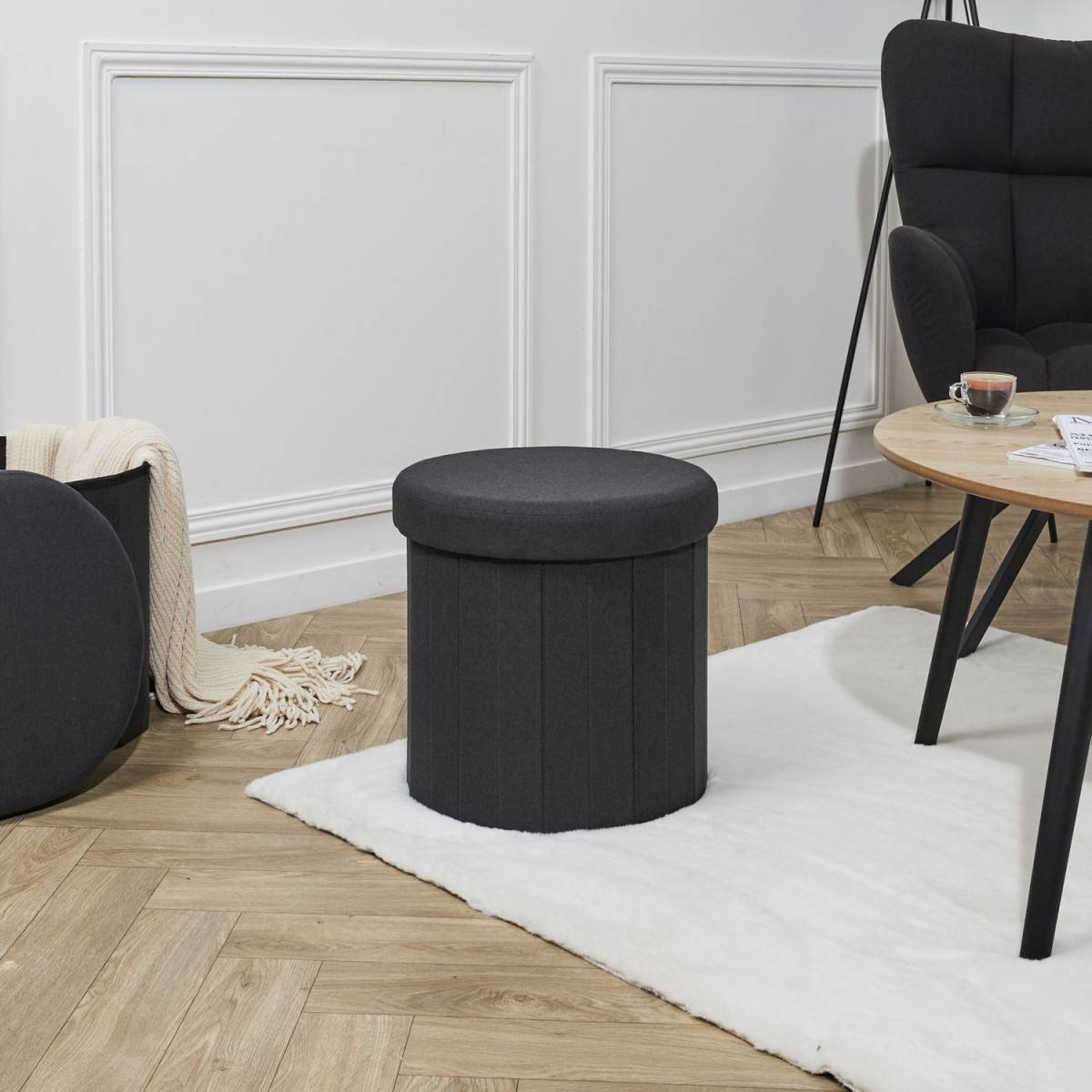 The Home Deco Factory - Pouf Coffre Pliable "Pills" 38cm Noir - Image 4