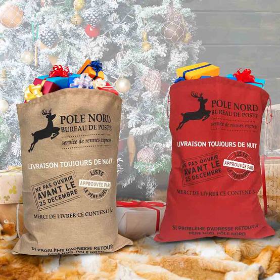 Hotte du Père Noël effet toile de jute, Lot de 4 - Image 5