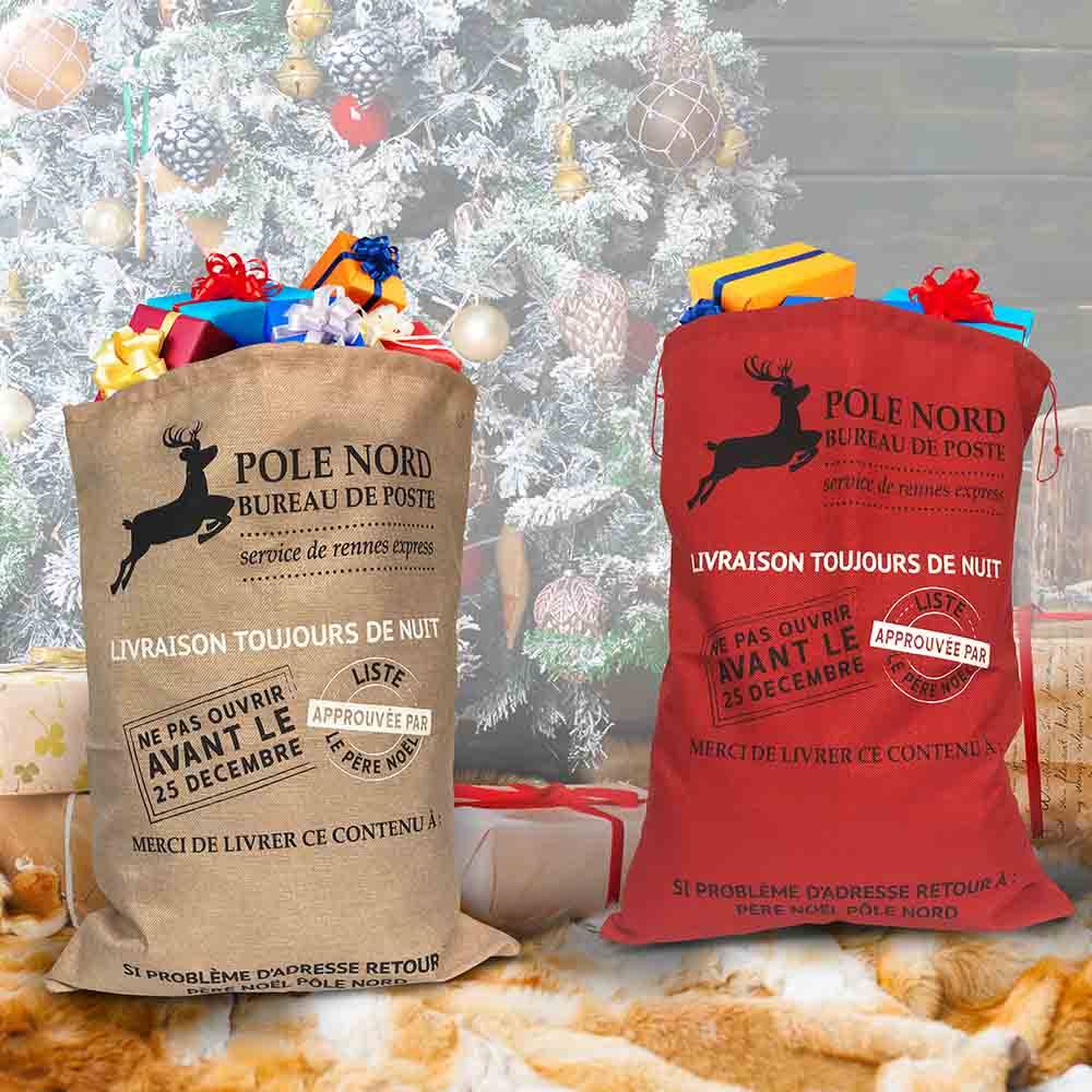 Hotte du Père Noël effet toile de jute, Lot de 4 - Image 5