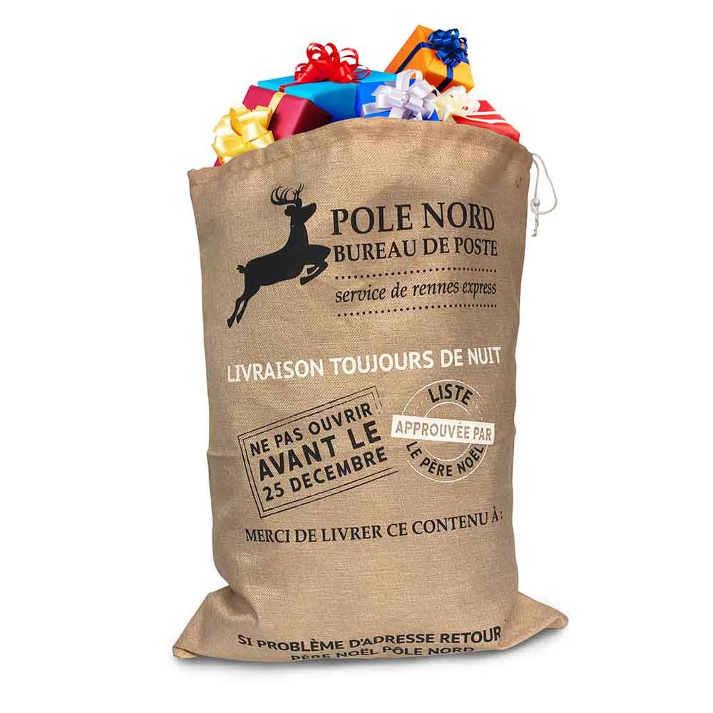 Hotte du Père Noël effet toile de jute, Lot de 4 - Image 1