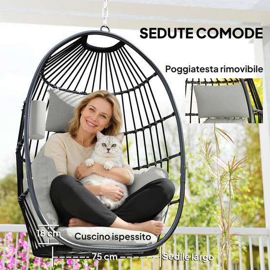 Fauteuil œuf suspendu acier extérieur sans support coussin 75x62x107 cm gris - ComfortXL Outdoor Living - Image 8