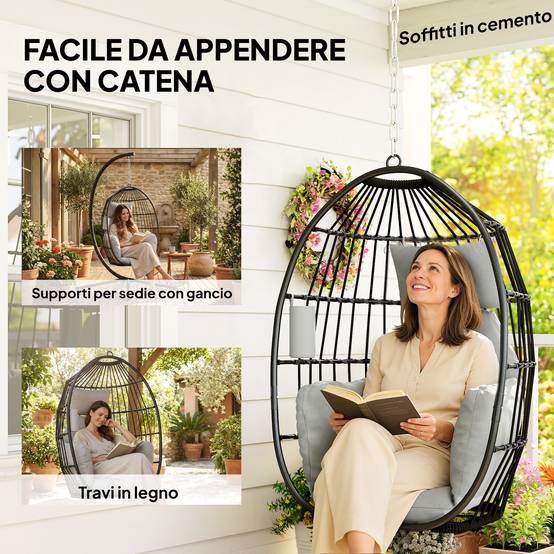 Fauteuil œuf suspendu acier extérieur sans support coussin 75x62x107 cm gris - ComfortXL Outdoor Living - Image 10