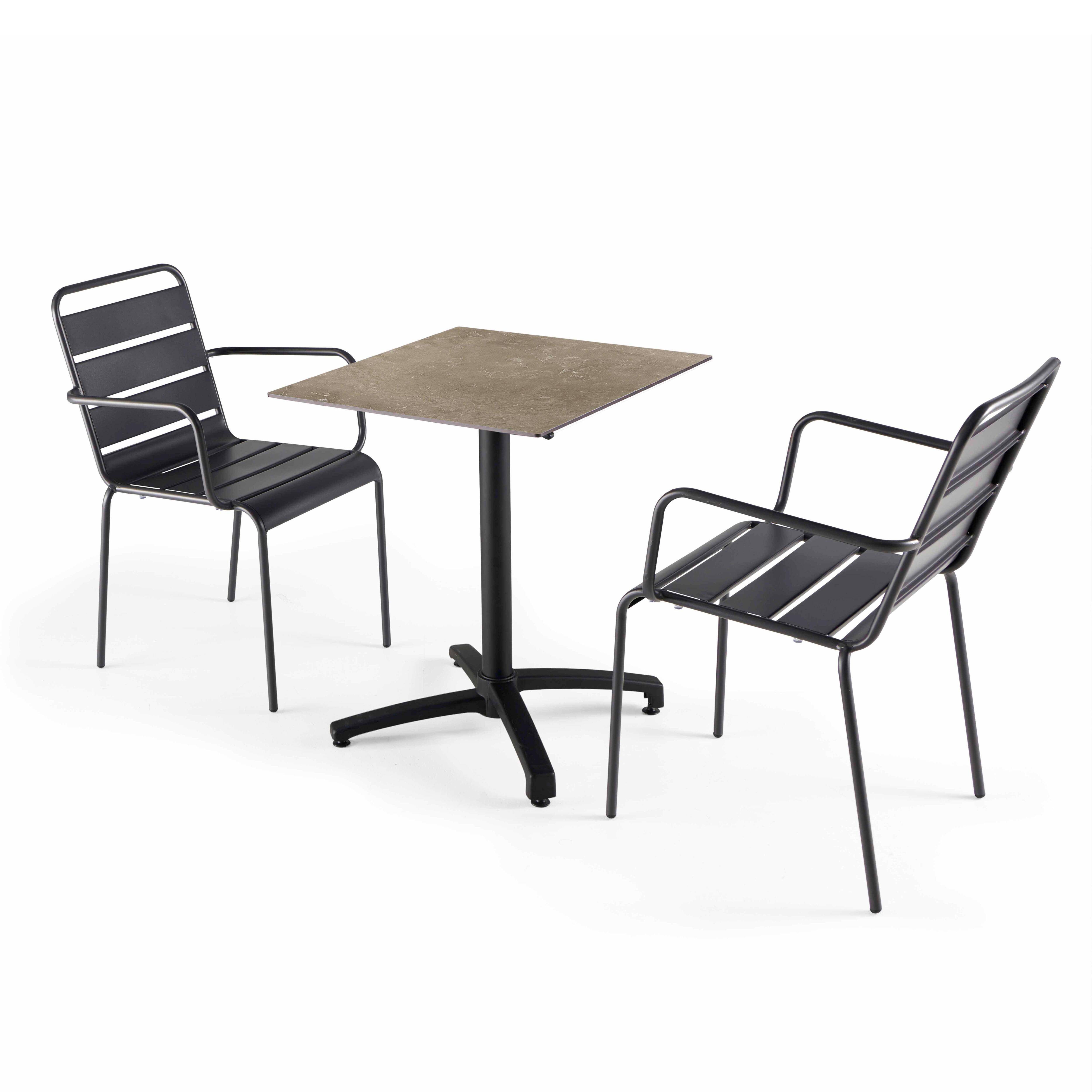 Oviala - Ensemble table terrasse stratifié marbre et 2 fauteuils gris - Oviala - Image 1