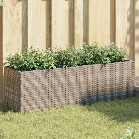 Lot de 2 Bacs à fleurs 3 pots résine tressée pour terrasse séparation végétale 105x30x32 cm Gris - ComfortXL Outdoor Living - Image 1