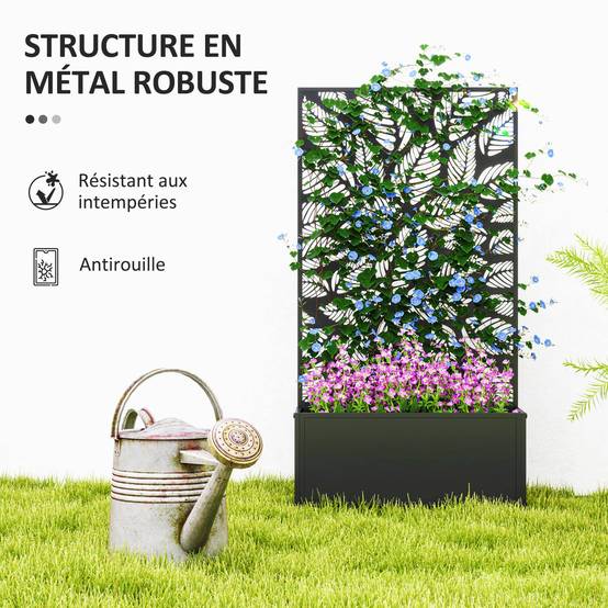 Jardinière avec treilli métal noir 61 x 23 x 113 cm - PANGIVO - Image 8