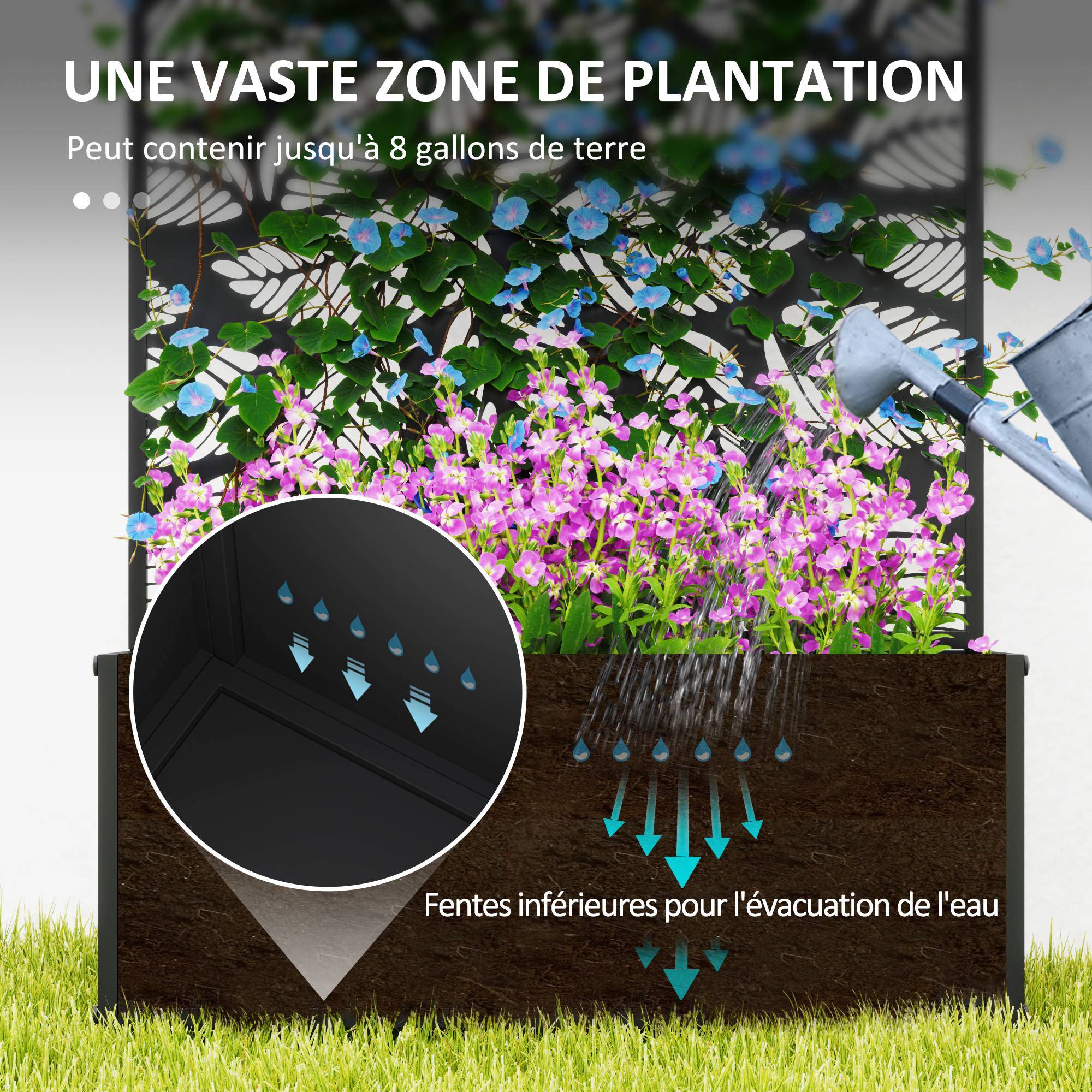 Jardinière avec treilli métal noir 61 x 23 x 113 cm - PANGIVO - Image 6