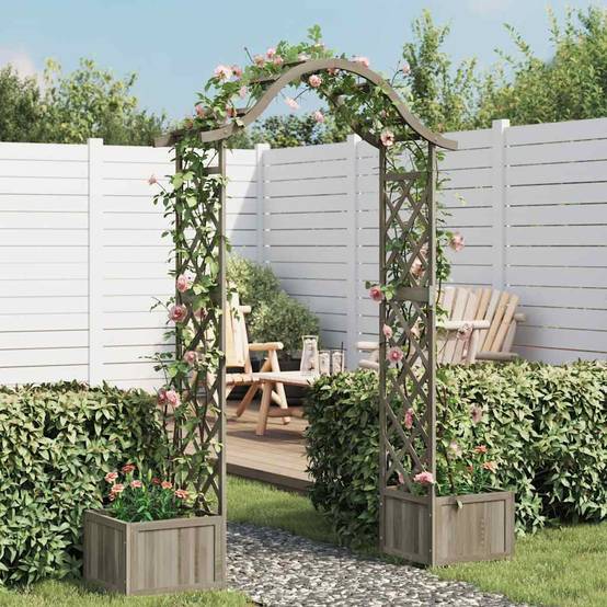 Pergola Arche Jardin 2 Jardinières Bois Sapin Laqué Décoration 175cm Gris - ComfortXL Outdoor Living - Image 1