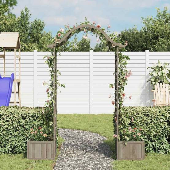 Pergola Arche Jardin 2 Jardinières Bois Sapin Laqué Décoration 175cm Gris - ComfortXL Outdoor Living - Image 3
