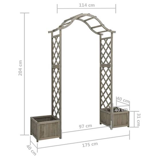 Pergola Arche Jardin 2 Jardinières Bois Sapin Laqué Décoration 175cm Gris - ComfortXL Outdoor Living - Image 7
