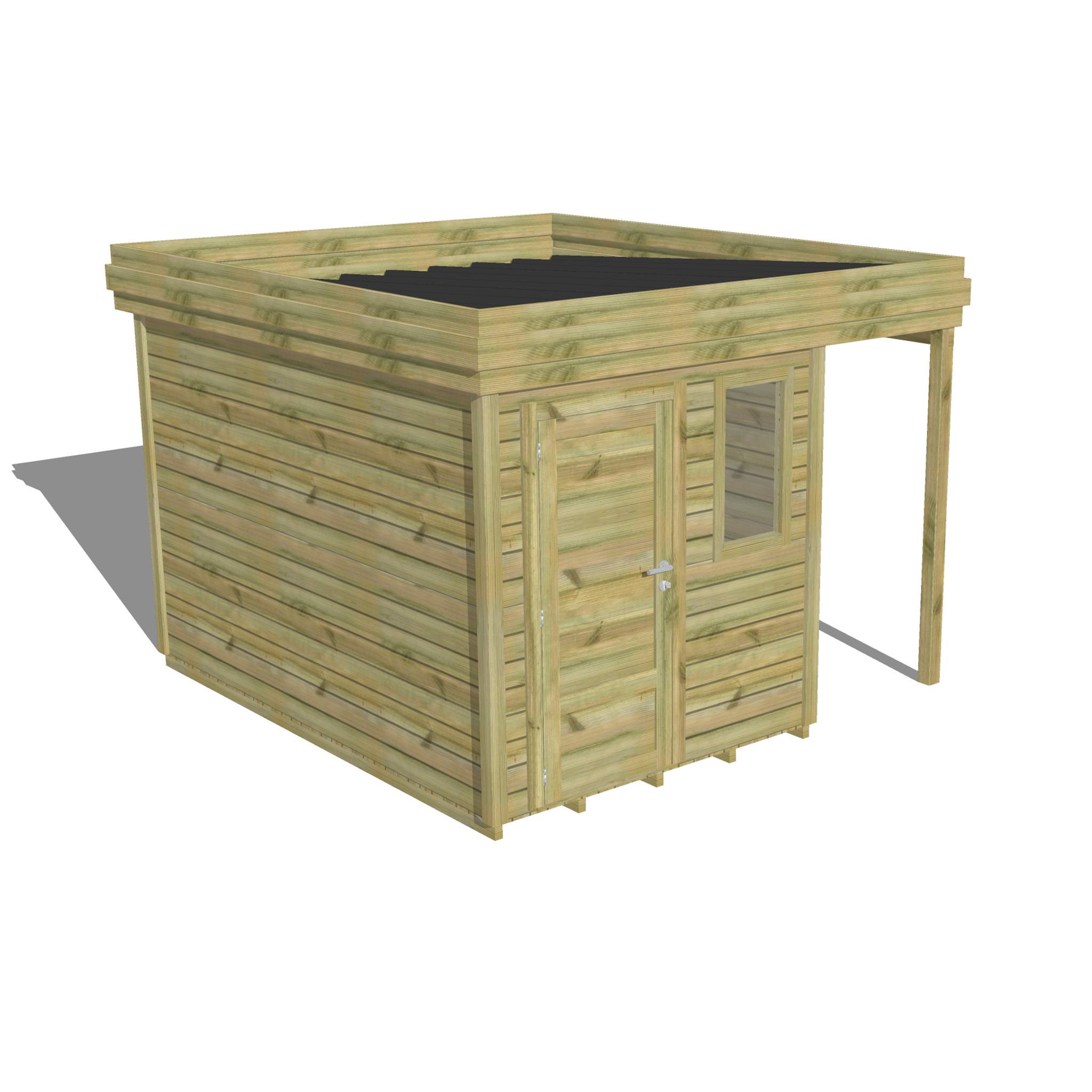 ABRI DE JARDIN bois  autoclave 27mm - 3,14x3,44m / 11m2 - Bac acier - Plancher bois - Image 1