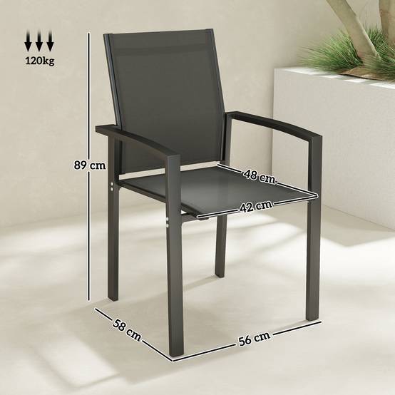Outsunny - Lot de 2 chaises de jardin empilables - respirant - avec accoudoirs - en aluminium et textilène - gris foncé - Outsunny - Image 3