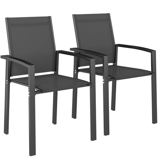 Outsunny - Lot de 2 chaises de jardin empilables - respirant - avec accoudoirs - en aluminium et textilène - gris foncé - Outsunny - Image 1