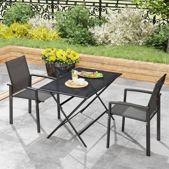 Outsunny - Lot de 2 chaises de jardin empilables - respirant - avec accoudoirs - en aluminium et textilène - gris foncé - Outsunny - Image 4