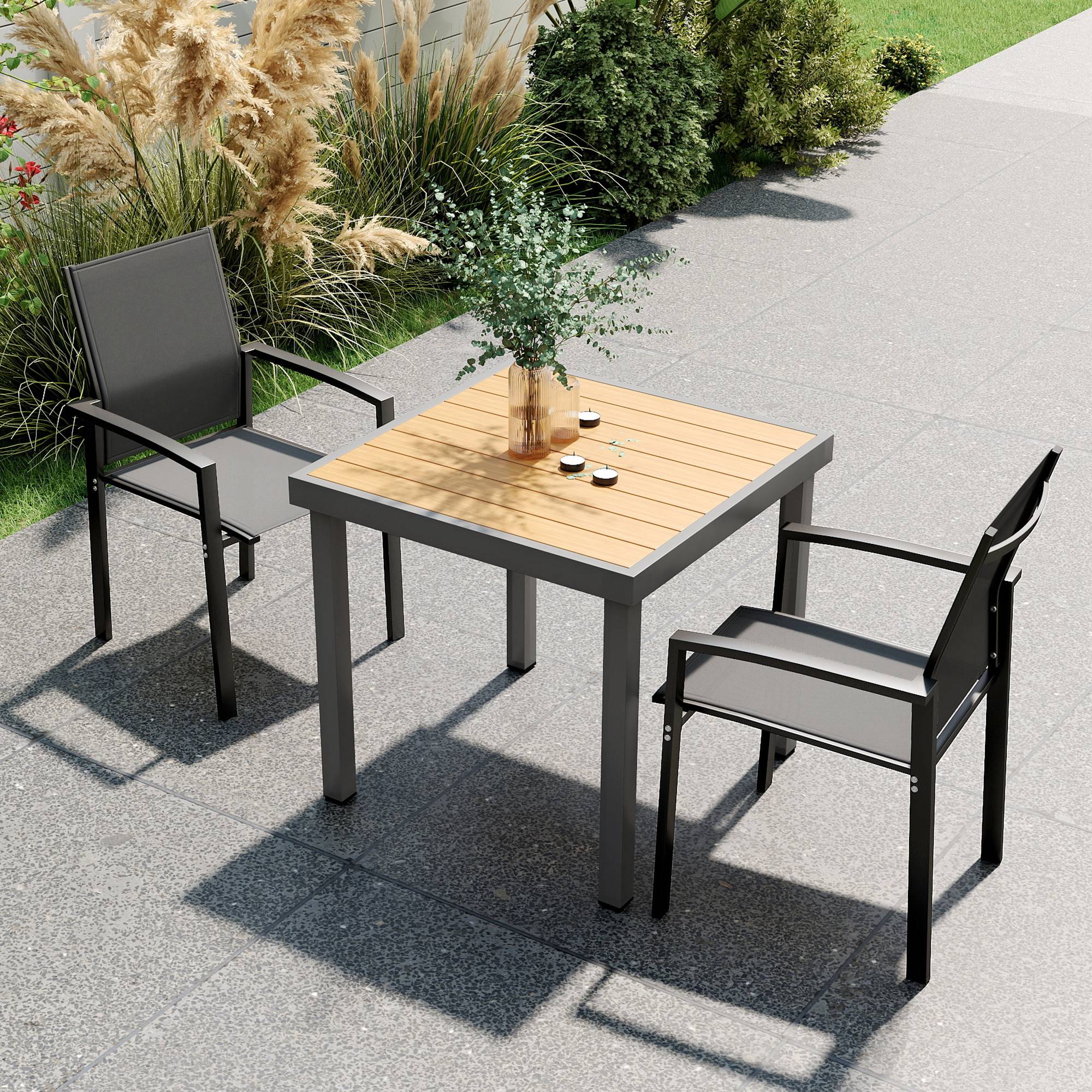 Outsunny - Lot de 2 chaises de jardin empilables - respirant - avec accoudoirs - en aluminium et textilène - gris foncé - Outsunny - Image 2