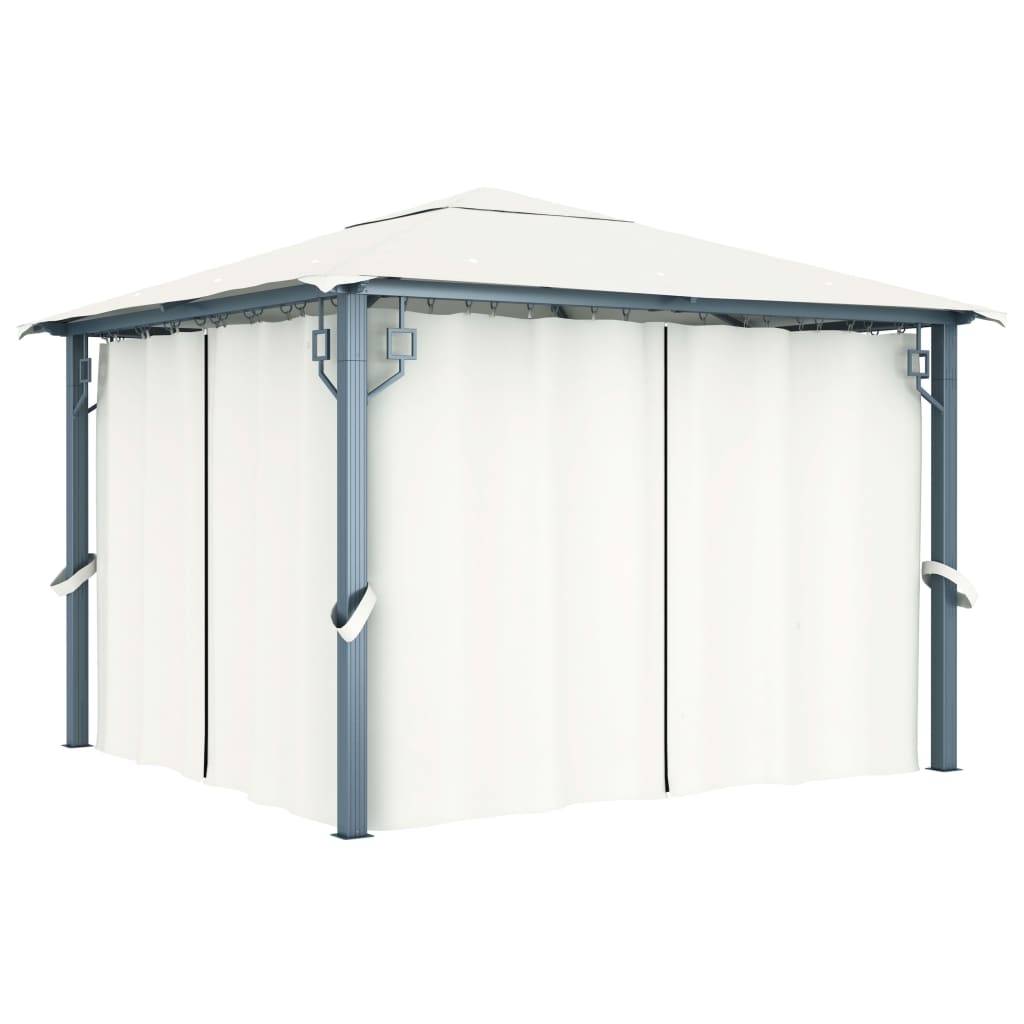 Pavillon en Aluminium avec Rideaux Moustiquaires et Éclairage LED pour Jardin Crème 3x3 m – ComfortXL Outdoor Living - Image 3