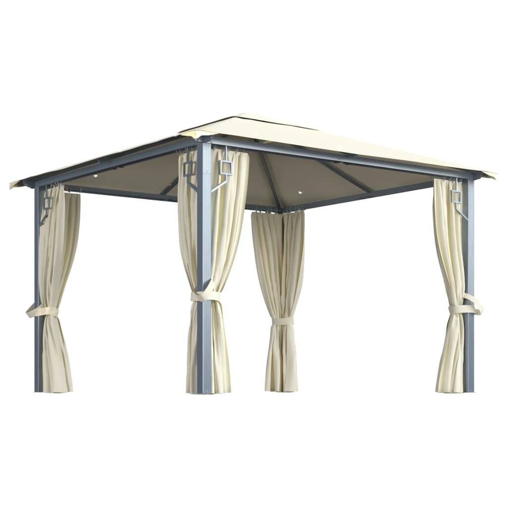 Pavillon en Aluminium avec Rideaux Moustiquaires et Éclairage LED pour Jardin Crème 3x3 m – ComfortXL Outdoor Living - Image 2