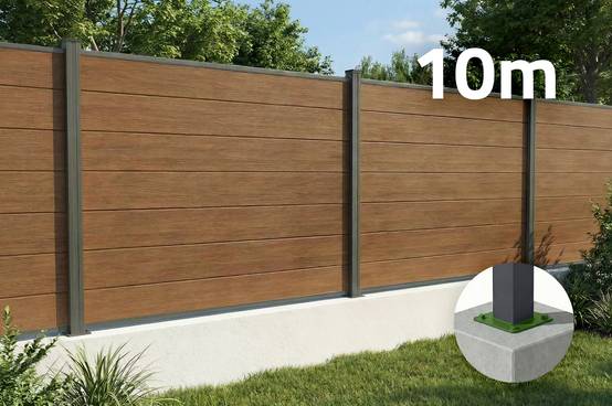 Casanoov Clôture composite Stockhorn 10 m H.150 cm sur plaque finition teck - Image 1
